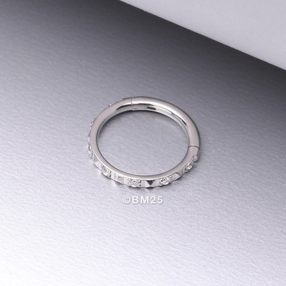 Implant Grade Titanium Pyramid Sparkle Studded Geometric Clicker Ring - 8mm - Picture 1 of 2